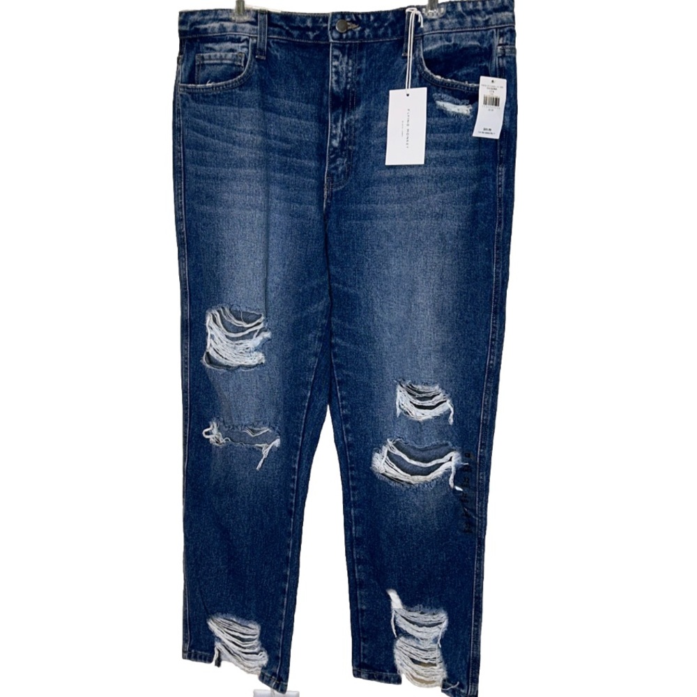 FLYING MONKEY LOLITA ULTRA HIGH RISE DESTRUCTED DENIM JEANS STRAIGHT BUCKLE